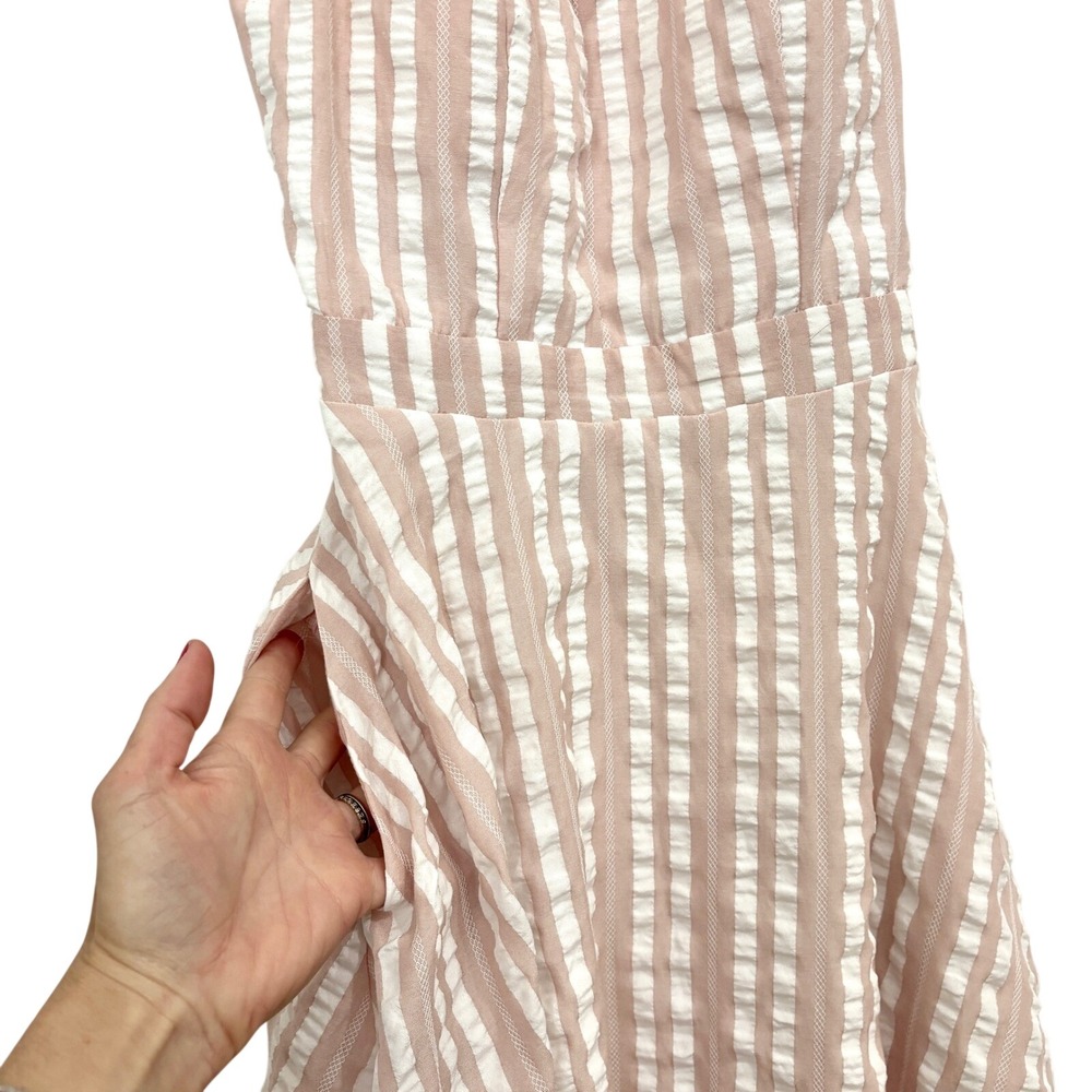 City Vibe Pink & White Striped Strappy Short Dress Pockets Open Back Girly - Picture 9 of 10